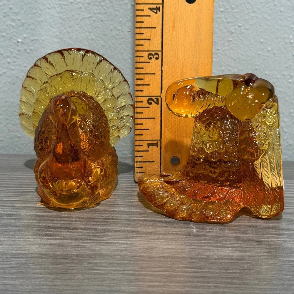 Crystal Clear 3in Amber Glass Turkey Candle Holders Set of 2 Thanksgiving Decor